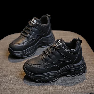 Neue klobige Plateau-Sneakers für Damen aus Pu-Leder mit dicker Unterseite, vulkanisierte Schuhe, Damenschuhe mit Schnürung, rutschfeste Freizeit-Sneaker