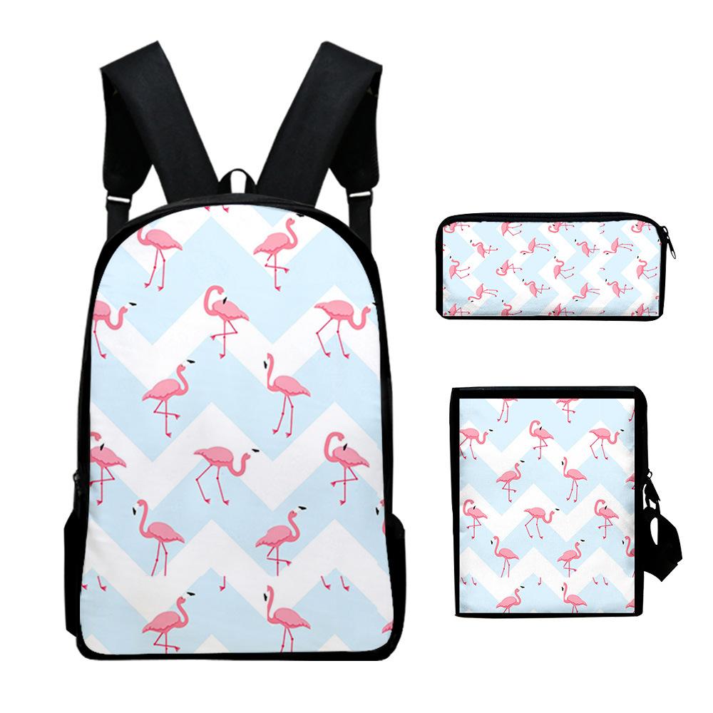 Classic Novelty Peculiar Flamingo 3D Print 3pcs/Set pupil School Bags Laptop Daypack Backpack Inclined shoulder bag Pencil Case