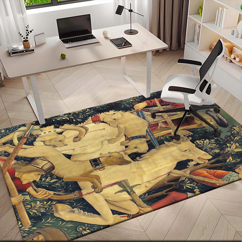 1pc Medieval Pastoral Magic Unicorn Carpet Rug for Living Room Bedroom Home Sofa Decoration,Kids play Non-slip Floor Mat