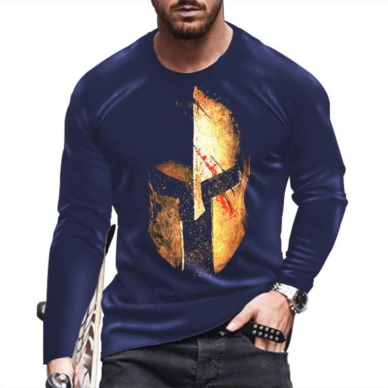 Men Spring Autumn T Shirt Round Neck Long Sleeves Top Men's Sport Wear Plus Size Vintage 3d Print Pullover