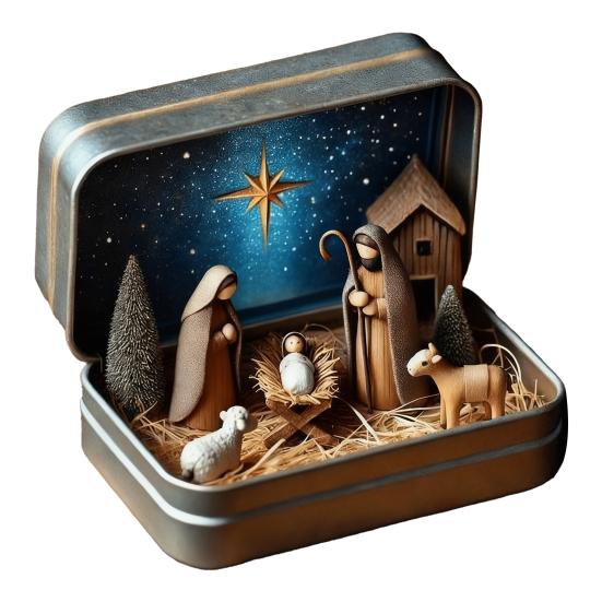 Miniature Christmas Nativity Set In A Tin Box Handcrafted Pocket Nativity Scene Gift Small Religiou Holy Family Ornament for Desk Shelf Travel Decor