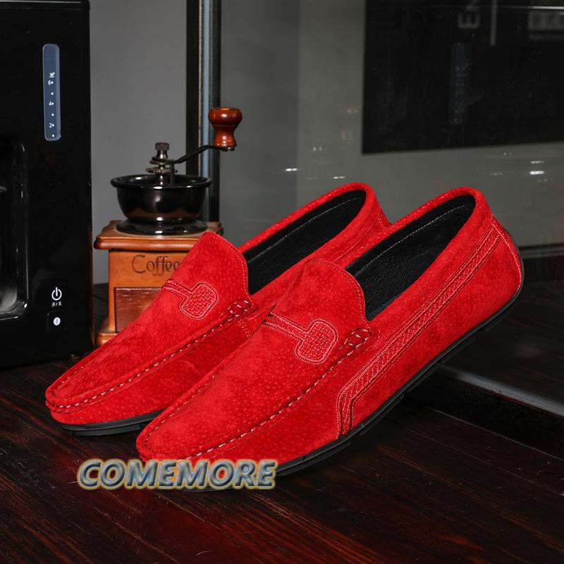 Classic Leather Mens Loafers Formal Business Casual Shoes Green Orange Moccasin Sneakers Flats Slip On Spring Autumn Large Size
