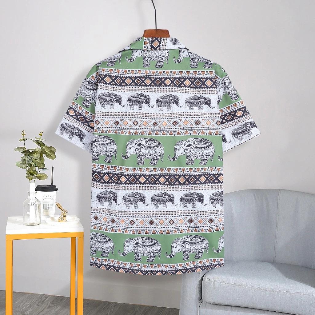 Elephant Pants Shorts Shirt Set V-neck Adjustable Elastic Waist Strap Women Men Unisex Print Thailand Casual Beach Summer Bohemian Retro Vintage