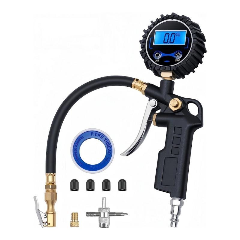 Digital Tire Pressure Gauge and Inflator 250PSI with Rubber Hose Quick Connect Coupler Large Display for Car Truck SUV