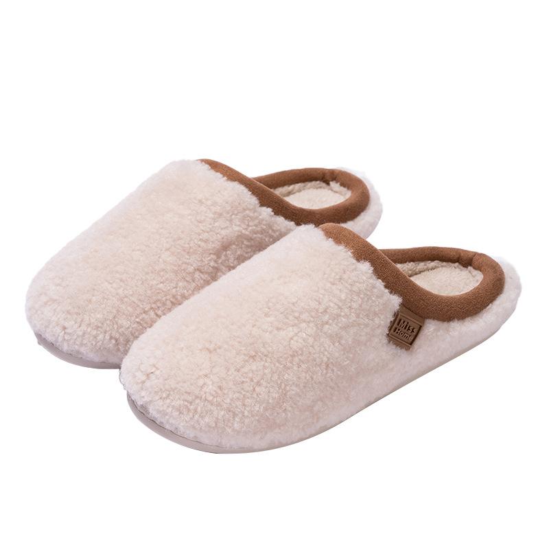 New simple color matching versatile plush slippers autumn and winter indoor household plush warm non-slip cotton slippers