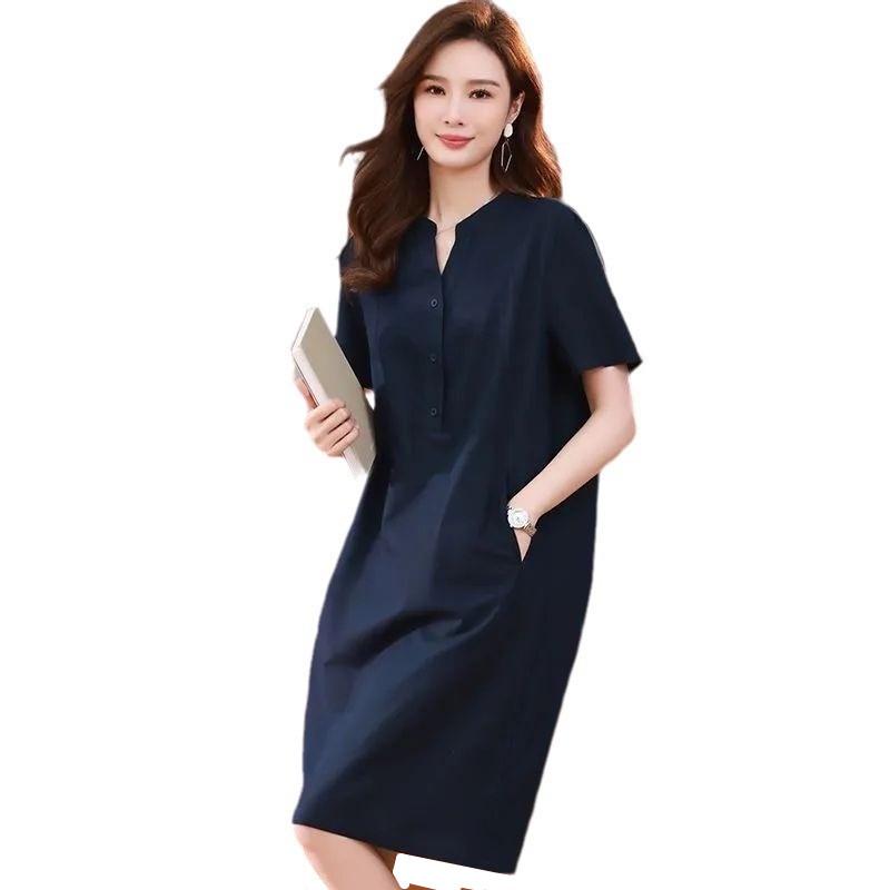 2025 Plus Size Slimming V-Neck Mid-Length Summer Dress for Women
