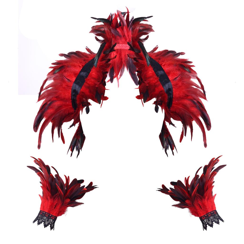 Gothic Feather Shawl Harness Wrist Cloak Cosplay Carnival Bracelets Wrap Shoulder Neck Natural Halloween Party Costume Props