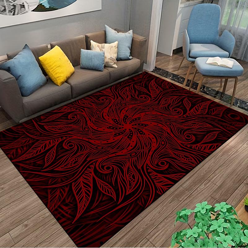 Red Black Floral Swirl Pattern Carpet for Bedroom or Living Room Decor Suitable for use as an anti-slip for living room bedroom sofas
