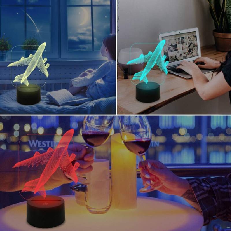 3d Airplane Night Light Kids Bedside Lamp 16 Colors Changing With Remote Control