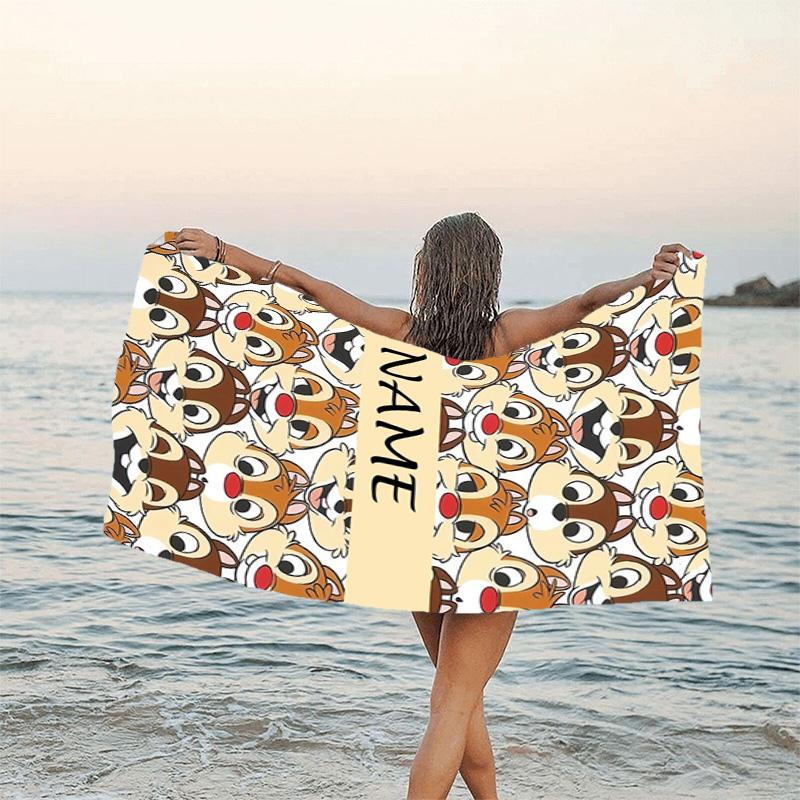 1pc Chip 'n' Dale1 Beach Towel with Custom Name, Beach/Swimming/Bath/Picnic/Camping Towel, Suitable for Seaside Beaches