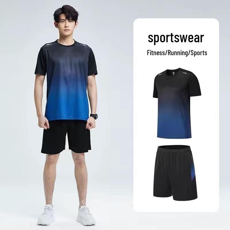 Herren Schnelltrocknendes Kurzarm Sportset - Schwarz Atmungsaktives Lässiges Lauf-T-Shirt