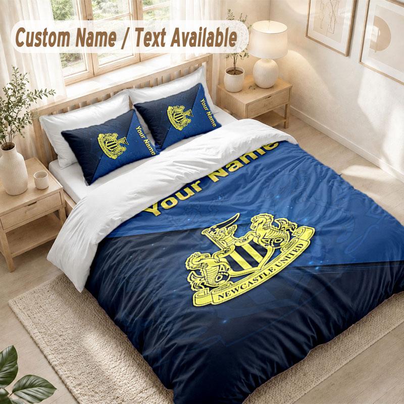 Custom Name Bedding Set 3 PiecesNewcastle United FC Print Duvet Cover + 2 Pillowcases Soft Bed Decor