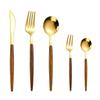 5Pcs/Set Sliver Gold Cutlery Set Wooden Handle Stainless Steel Knife Fork Spoon Candlelight Dinner Knife Fork Spoon Tableware