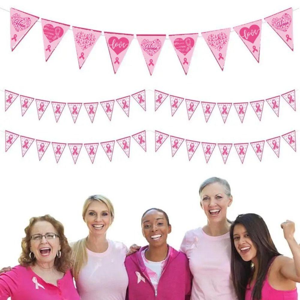 Paper Breast Cancer Backdrop Banner Single Side Breast Cancer Awareness Flag  Charity Activities