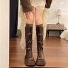Thick Soled Long Tube Boots Women Autumn Winter 2025 New British Style Knight Boots  Knee Length Buckle Slim and Tall Tube Boots