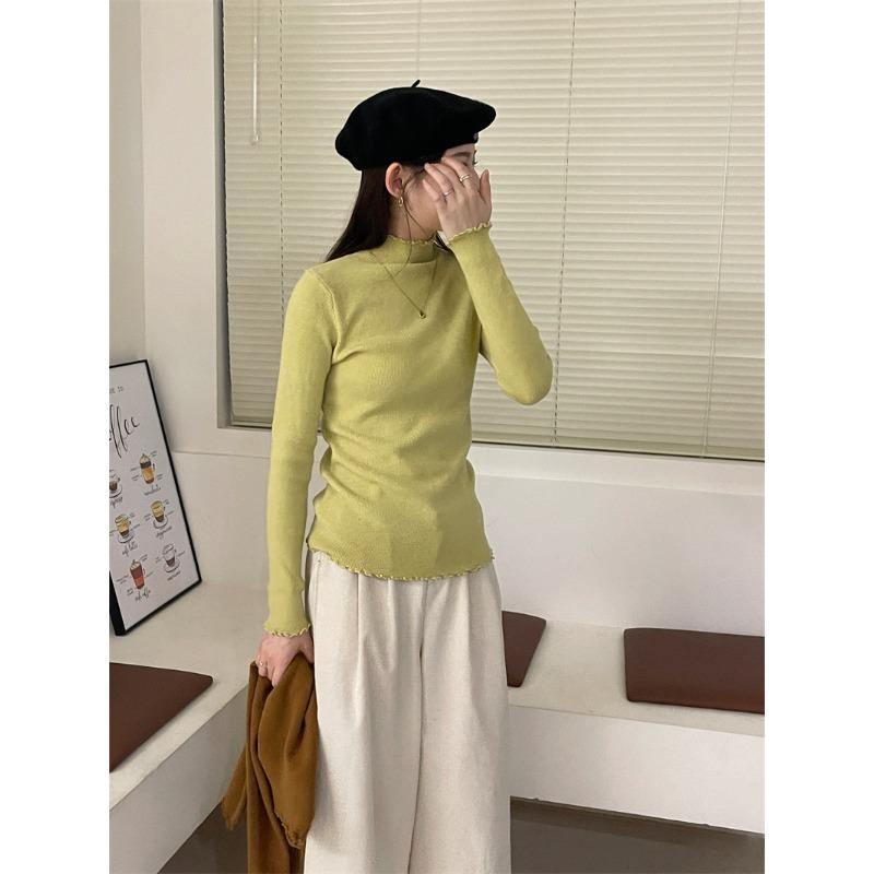 TIFICY Women's Fashion Casual Fall Winter Solid Color Print Long Sleeve Half Turtleneck Tops Women's Clothing Woolen Knitwear Sweaters