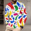 Men Plus Size Round Neck Long Sleeve Printed White T Shirt Casual Pullover
