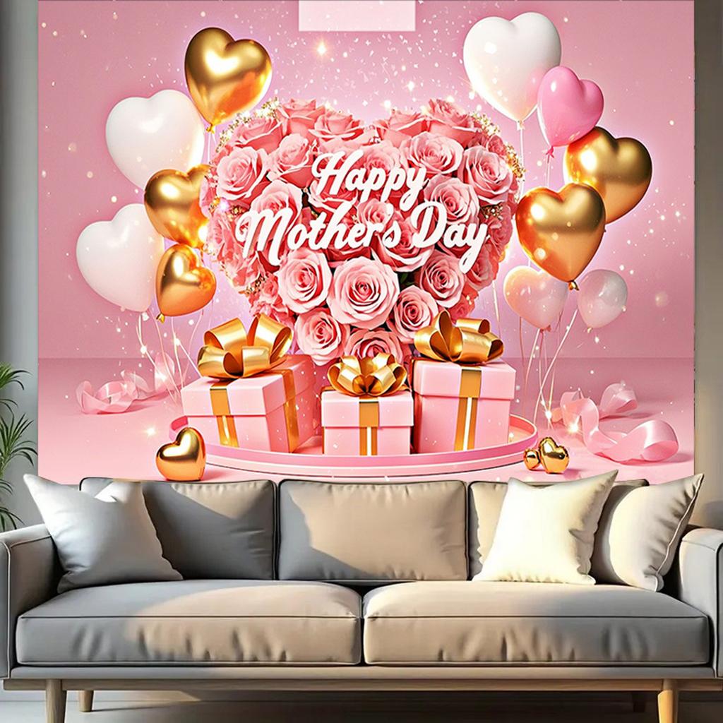 Mother's Day Floral Party Backdrop with Roses&Balloons&Gift Boxes Design,Wall Decor and Festive Celebrations,Mothers Day Decor