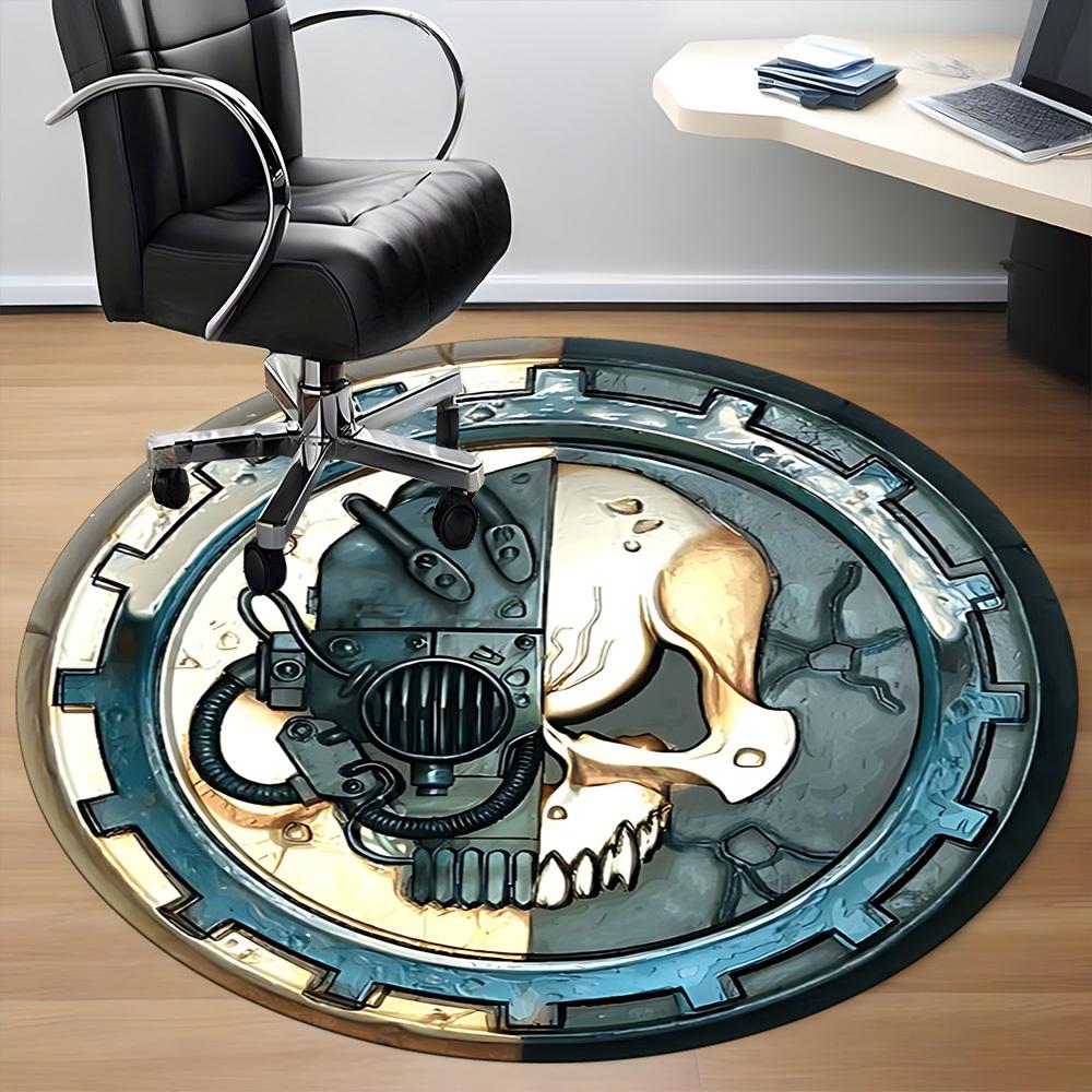 1pc Steampunk Skull Carpet for Office Non Slip, Round Carpet, Soft & Comfortable, Carpet for Office, Lightweight Round Floor Mat