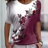 Women's Printed Color Blocked Women's Casual T-shirt - Round Neck Short Sleeved Top
