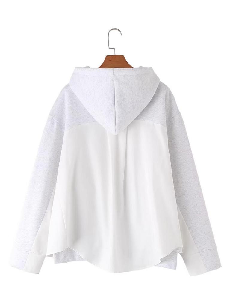 Cross-Border Women's Chic Hooded Patchwork Sweatshirt - French Design