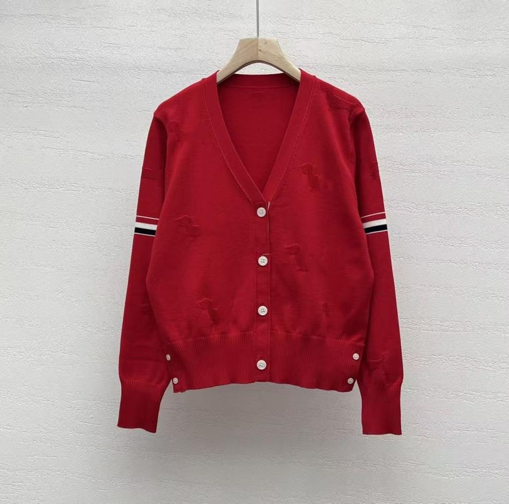 European Academy Style V-neck Logo Jacquard Cardigan - Spring Collection