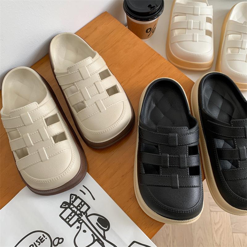thick-soled hole shoes for women, soft-soled non-slip for outer wear, new beach buns, semi-cool slippers for women in summer