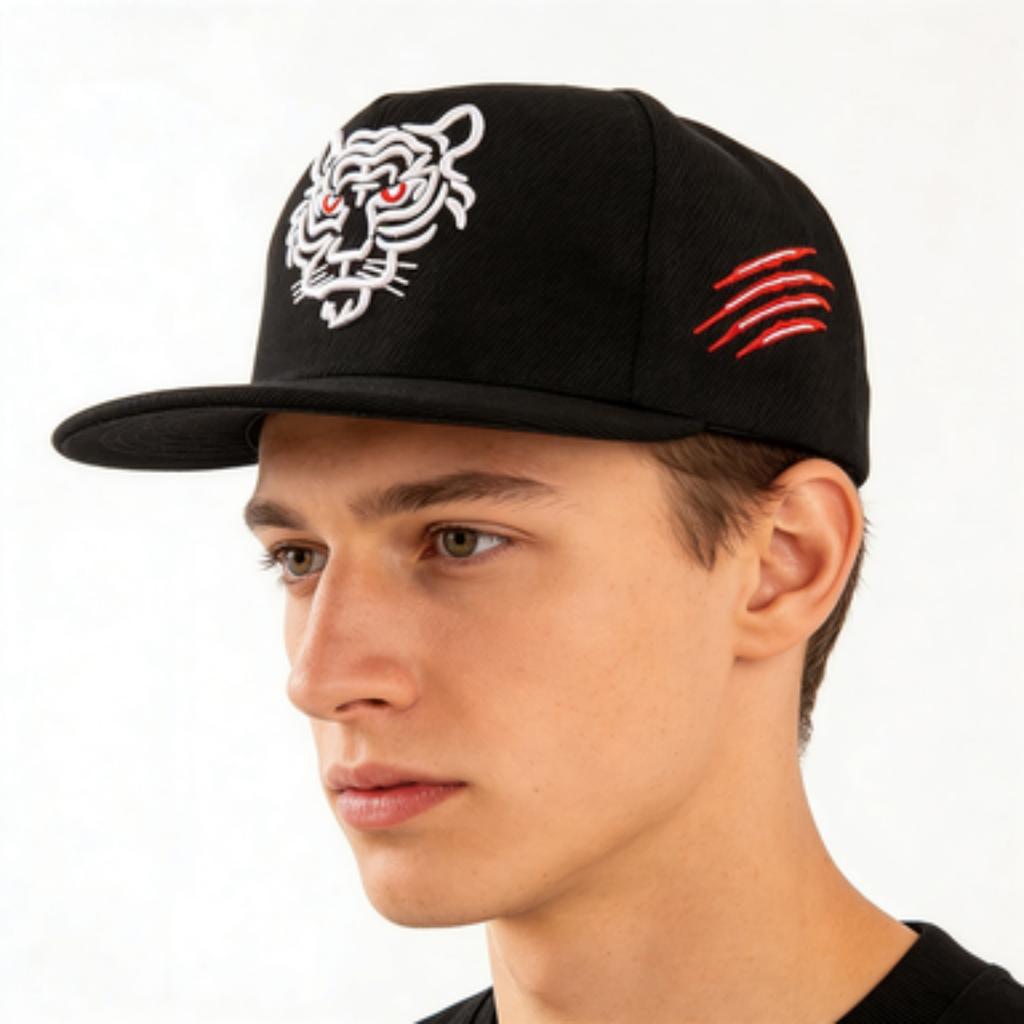 Tiger Embroidery Flat Brim Baseball Cap For Men Women Hip Hop Snapback Hat Adjustable Streetwear Trucker Caps