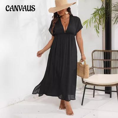 Damen Lange Kleider Strand Cover-Ups Plus Größe Split Tiefem V Rückenfrei Taille Cover Up