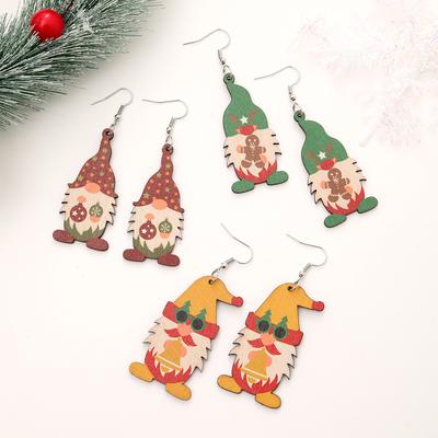 Christmas Cute Gnome Christmas Tree Pendant, Earrings Wooden Double Sided Earrings Christmas Gifts