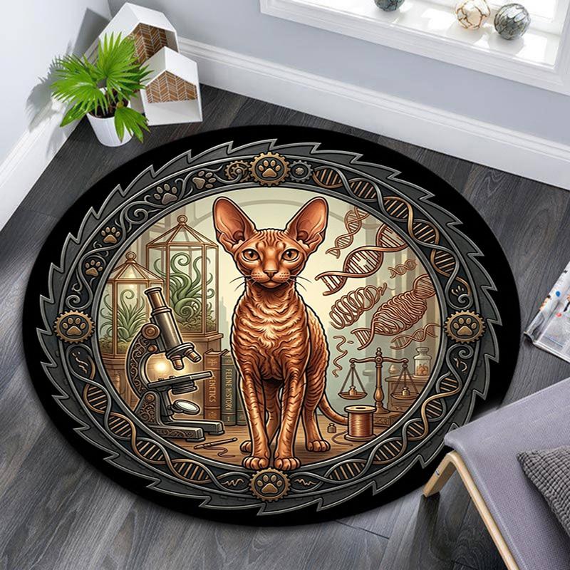 Genetic Research Cat Round Area Rug Under Office Chairs Bedroom Living Room Home Decor