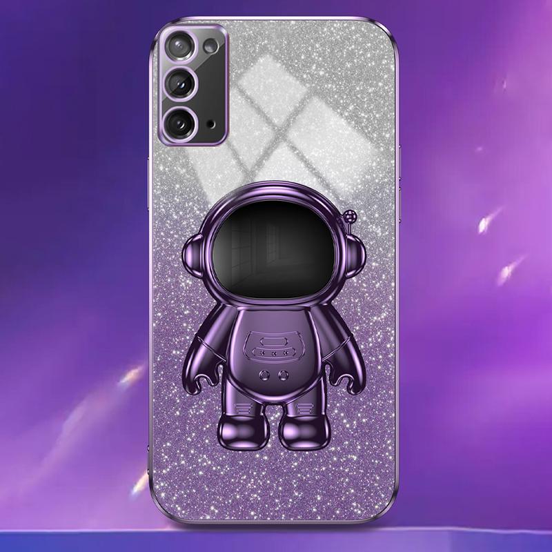 For Samsung Galaxy Note20/Note20 5G Case PC+TPU Slim-Fit Phone Cover with Astronaut Kickstand