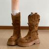 Autumn Winter Platform Thick Sole Women Mid Calf Fashion Butterfly knot Female Retro Western Cowboy Booties