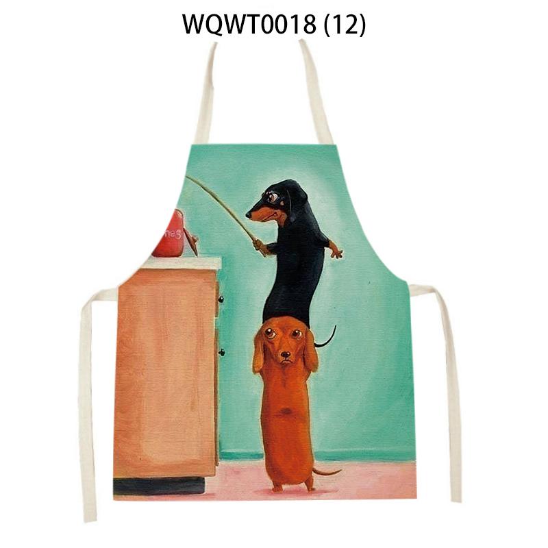 Lovely Animal Dog Printed Linen Sleeveless Kitchen Aprons Women Men Home Cooking Baking Waist Bib Dachshund Cleaning Aprons