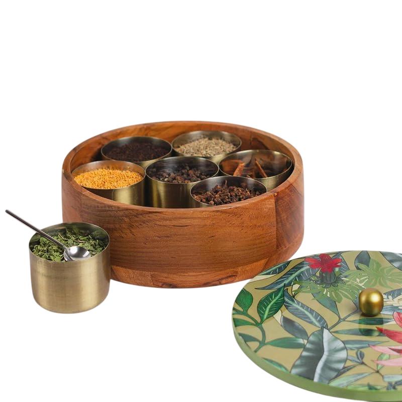 

Деревянный органайзер для специй, Wooden Masala Box (Green), Nestroots