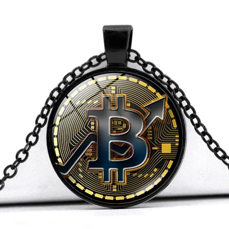 

Монета Биткоин Ожерелье Кулон из Стеклянного Кабошона Цепочка Модная Бижутерия для Мужчин Женщин Подарок