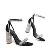 Women Black Rhinestone Thick High Heels Straight Buckle Strap Sexy Sandals Fashion Party Wedding Shoes Comfortable