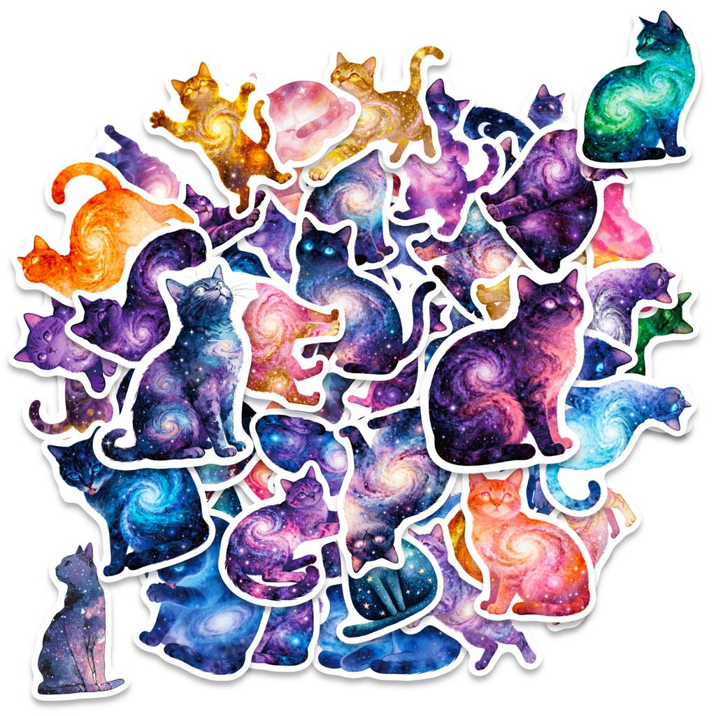 56 Starry Sky Cat Graffiti Stickers Cosmic Cat Colorful Cute Cat Creative Sticker Batch