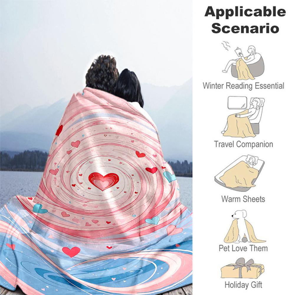 1pc Heart Swirl Outdoor Flannel Blanket Soft Warm All-Season Throw for Sofa Bed Car Camping Office, Cozy Gift Idea1258S