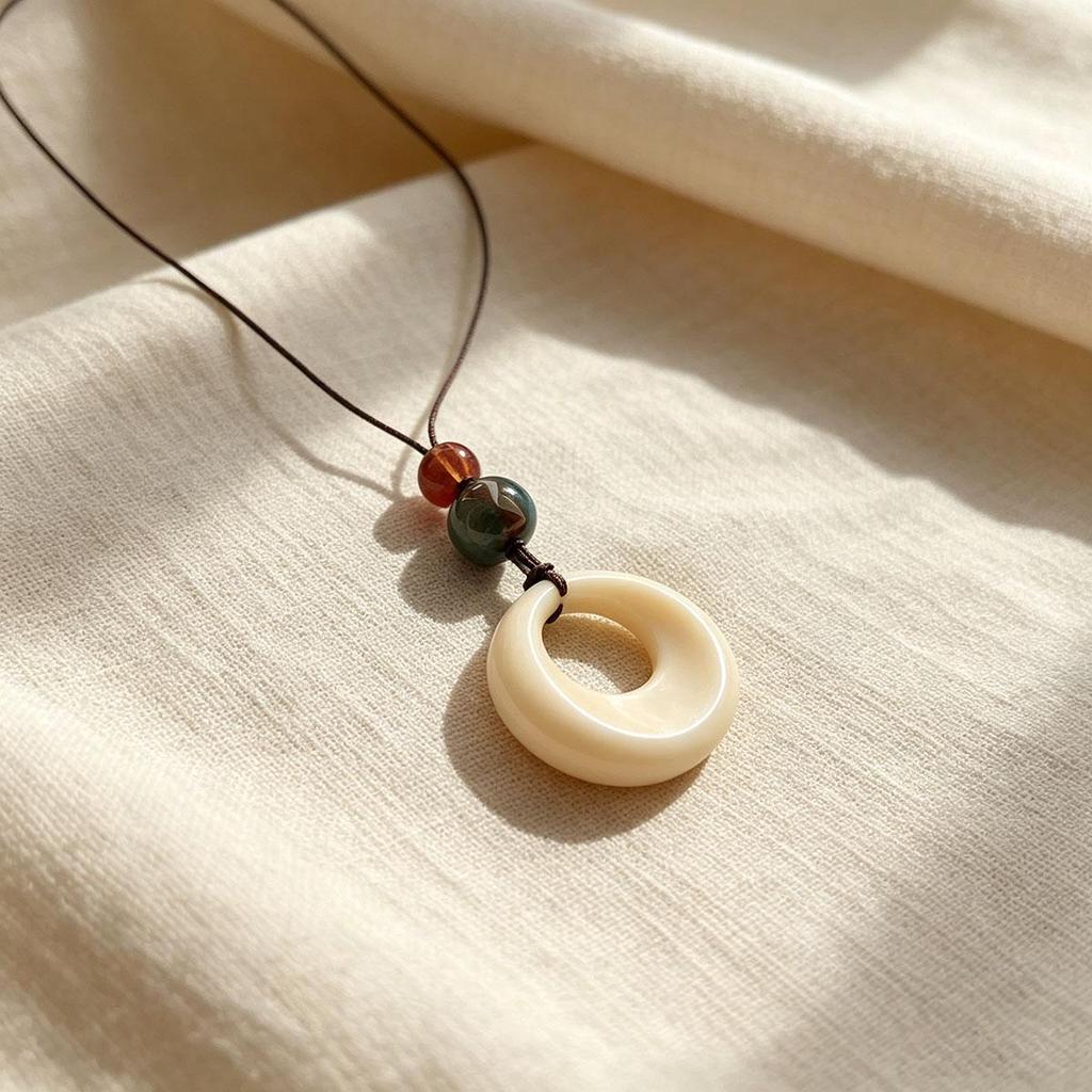 Circle Pendant Brown Rope Long Necklace Women's New Simple Daily Design Sense Fashion Versatile Sweater Chain Accessories