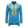 Camisa masculina primavera outono estilo étnico gola alta botões decote manga comprida pulôver tops estampa frente costas baixas camisa alta