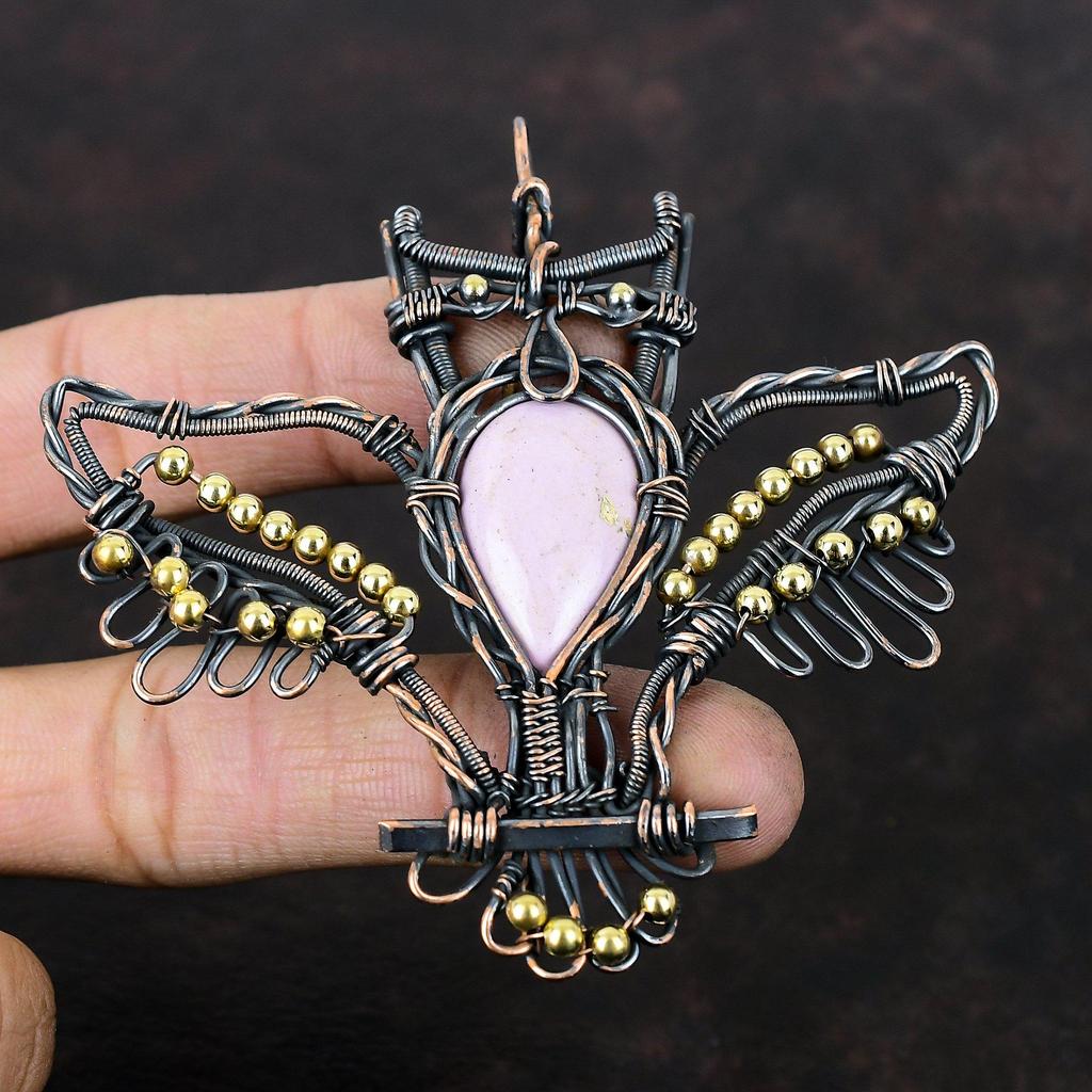 Phosphosiderite Pendant Copper Wire Wrapped Gemstone Jewelry Owl Pendant Ethnic Jewelry Copper Wire Wrap Pendant Handmade Pendant For Gifts