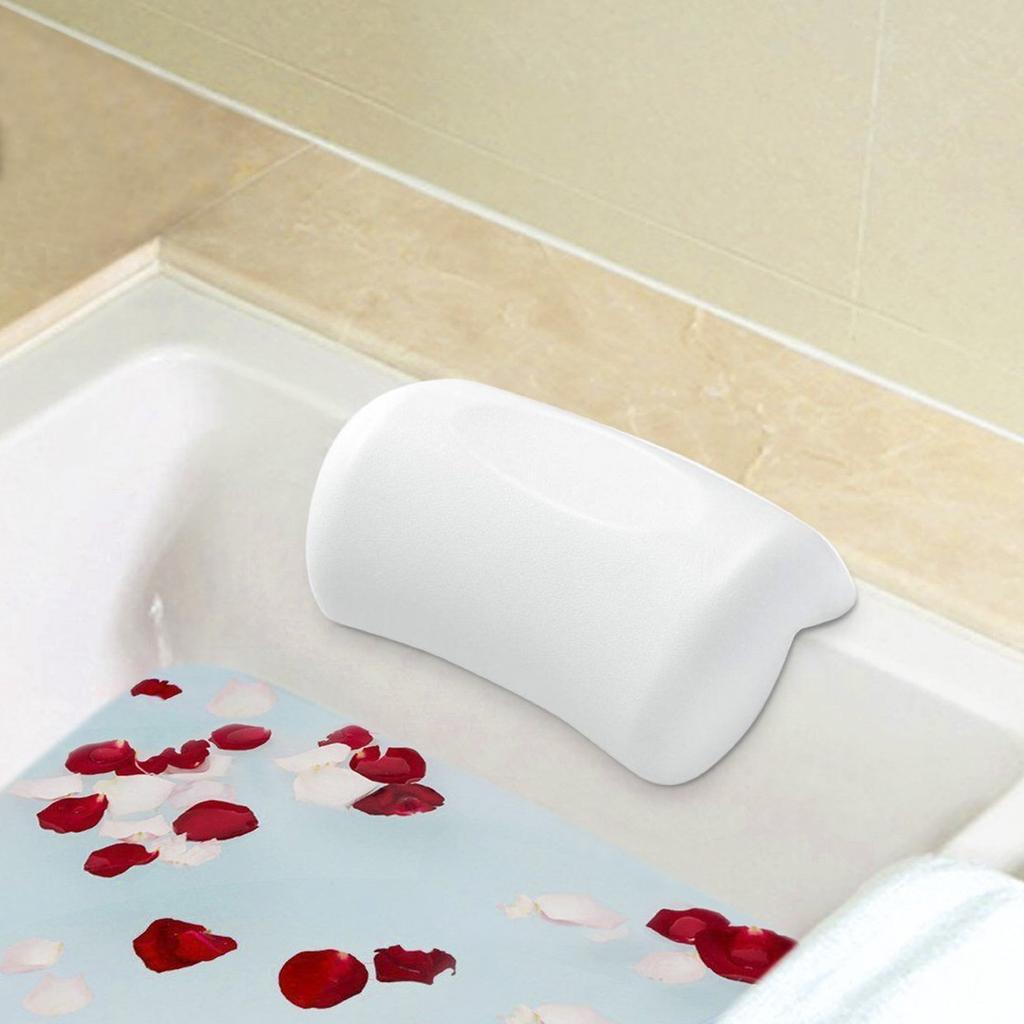 Bath Bath Pillow with Suction Bath Accessories Pillow, Cup, Waterproof, Non-Slip, Mold-Resistant, (White)