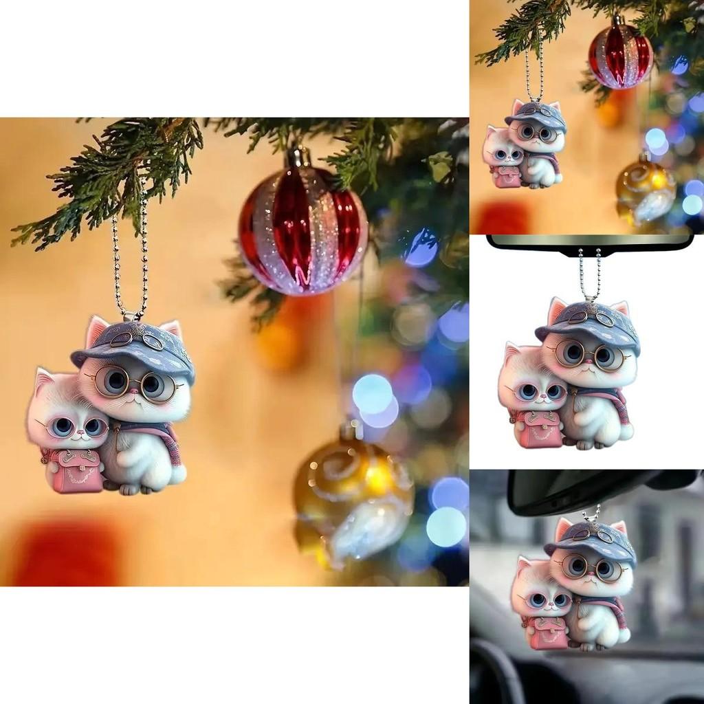 Acrylic Flat Surface Couple Cat Car Pendant With Hat Cute Decor For Auto Interior Enthusiasts