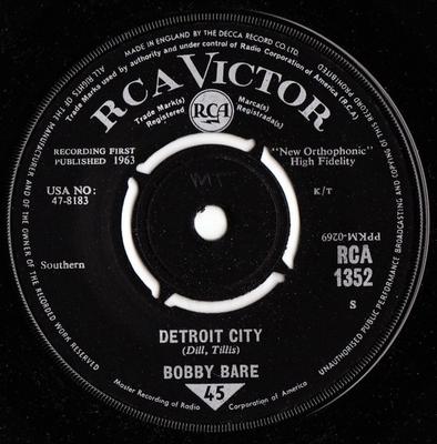 7inch Record BOBBY BARE - Detroit City / Heart Of Ice RCA1352 RCA Victor 1963 UK Folk Used