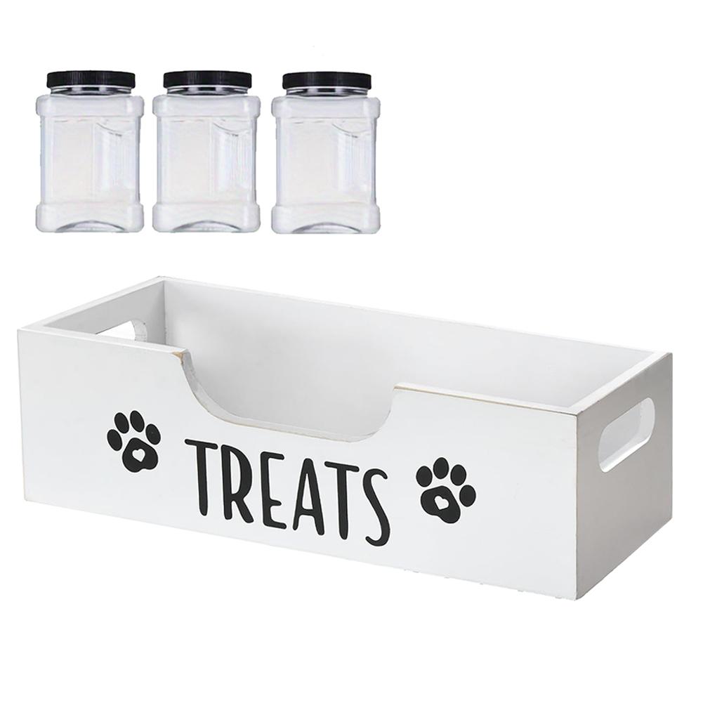 

Wooden Pet Snack Storage Box Large Capacity Snack Organizer Multifunction Airtight Dog Treat Bin for Pet Gift Supply Accessories