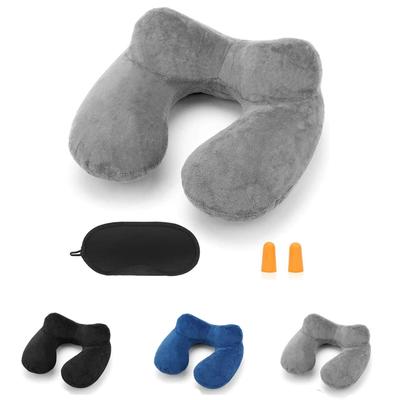 Inflatable Travel Pillow with Soft Velvet Cover & Carry Bag, Neck Support for Airplane, Car, Office & Adult Sleeping