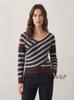 2026 autumn and winter new contrasting color off-the-shoulder casual European and American sweaters women's versatile striped knitted sweaters women's