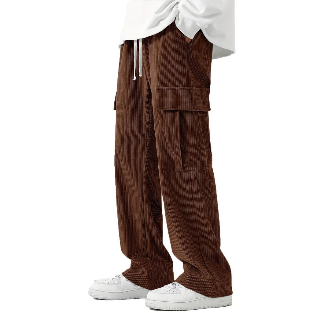 Tooling Men's Corduroy Loose Wide Leg Straight Versatile Casual Pants Army Green Multi-Pocket
