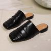 Coarse Heel Niche Pleated Bag Head Half Slippers Women's 2025 Spring and Summer Square Head Low Heel Muller Shoes Foreign Trade Large Size Drag
